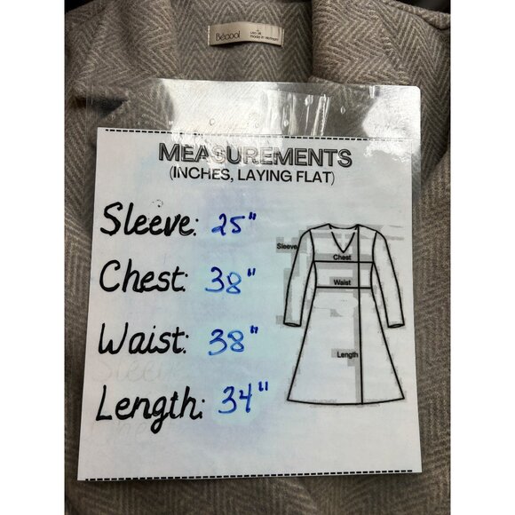 BéCool Coat Womens Medium Gray Herringbone Single Button Overcoat Parisian Chic - Picture 5 of 8